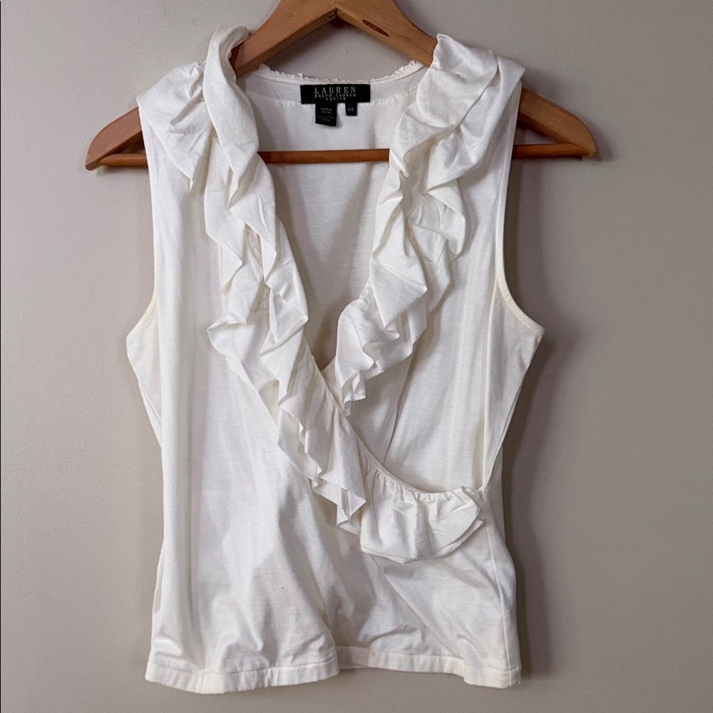 Ralph Lauren Cream Ruffled Sleeveless Blouse